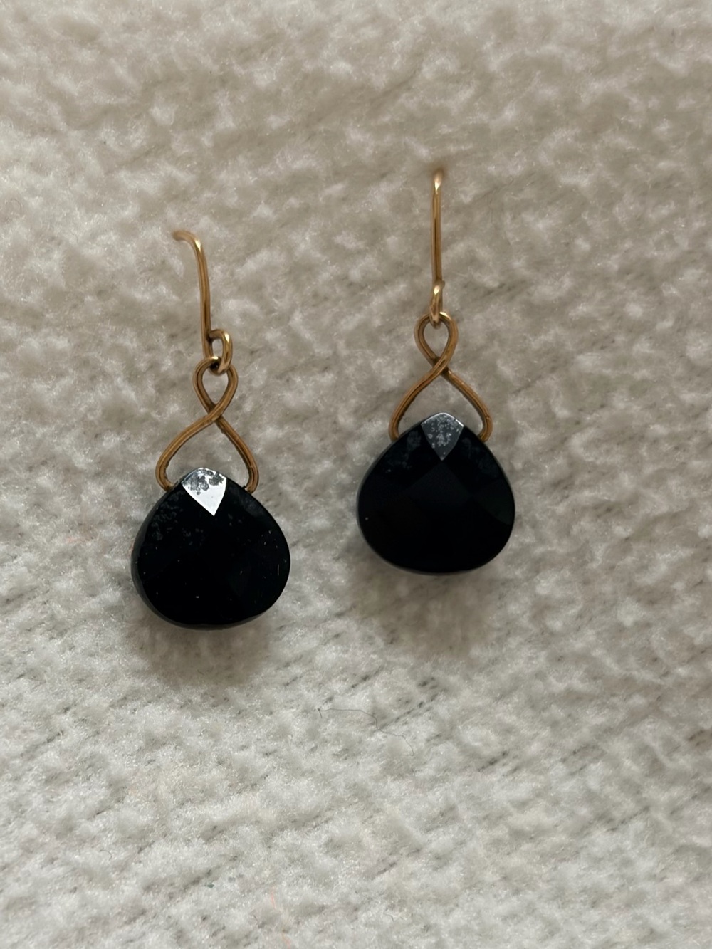 Gold Drop Earrings with Black Teardrop Stones - Women Jewelry